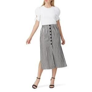 CUPCAKES AND CASHMERE Sandrine Black White Striped Side Slits Midi Skirt Size 2